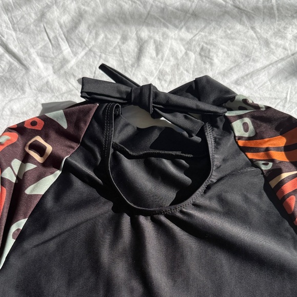 Seea Long Sleeve One-Piece Swimsuit in Black with Multicolor Print Sleeves - Picture 4 of 8